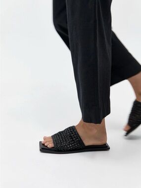St. Agni Black Woven Slide Moccasins